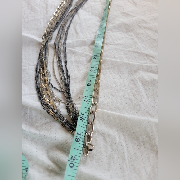 Tri-Color Gold/Silver Tone Chunky Multi-Chain Layered Statement Necklace - Picture 8 of 8